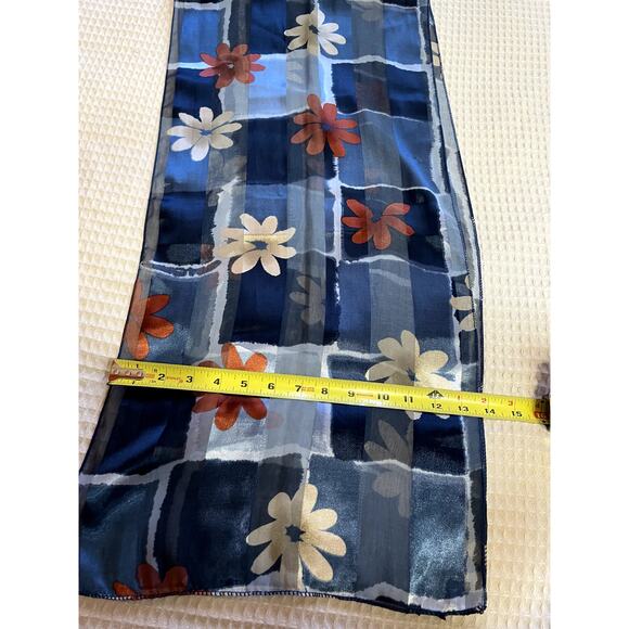 Silkey Y2K Style Blue Floral Preppy Retro Long Neck Scarf 60 inches by 14 inches - Picture 8 of 8